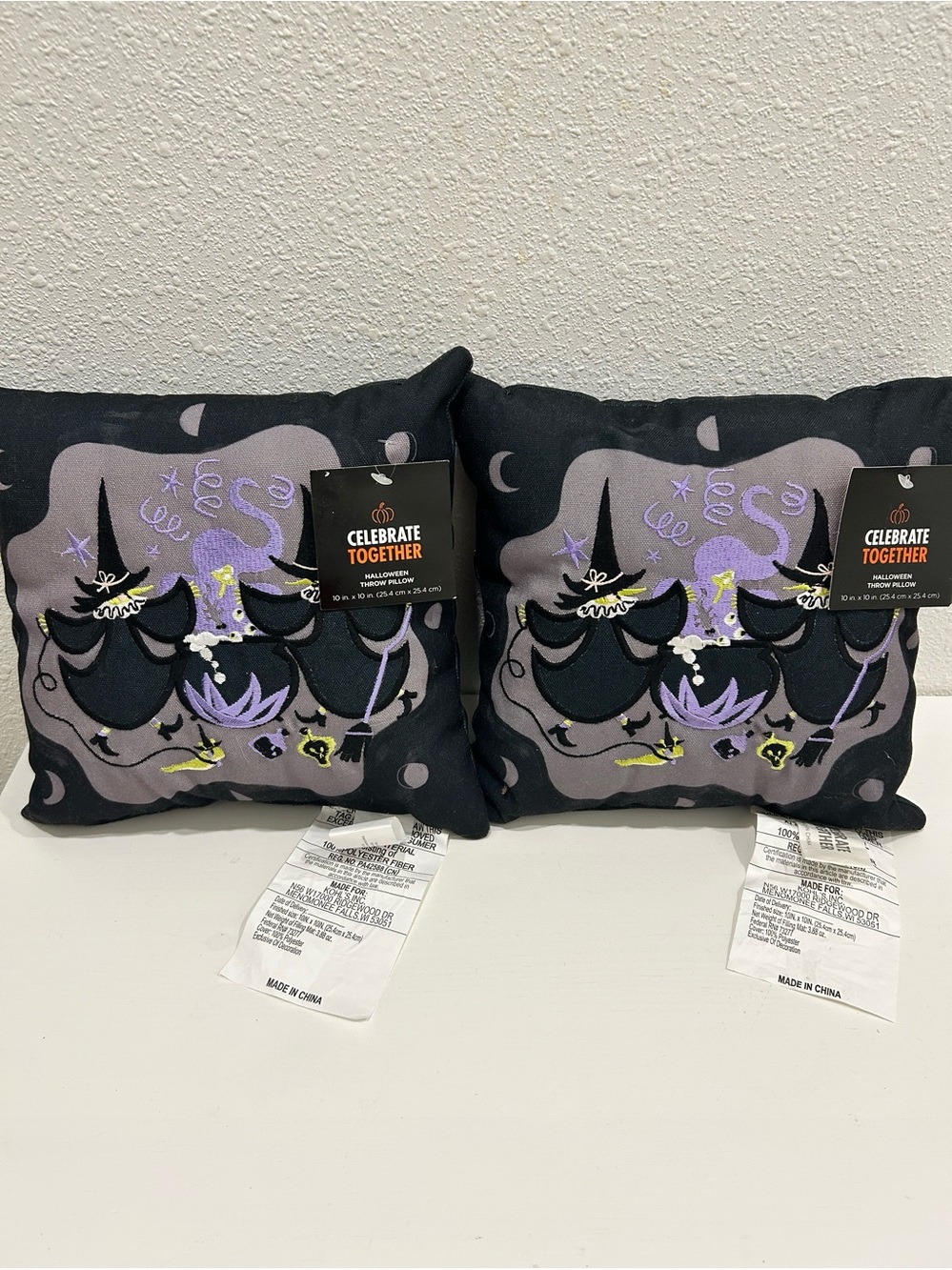 NWT Witches Brew Embroidered Decorative Pillows , set of 2